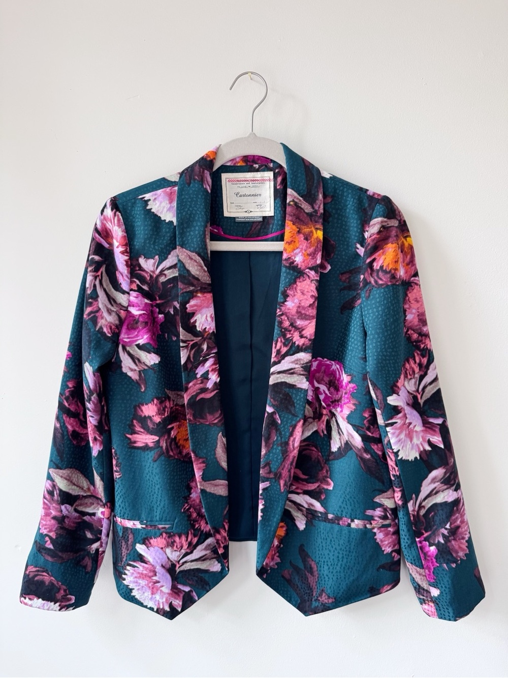 Anthropologie Teal Floral Blazer Jacket, women’s size 6